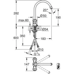 Grohe Costa Spültisch-Einlochbatterie, DN 15, Auslauf Mit Strahlregler, Niederdruck Für Offene Warmwasserbereiter, Chrom - 31930001 -GROHE SHOP 16947739 2