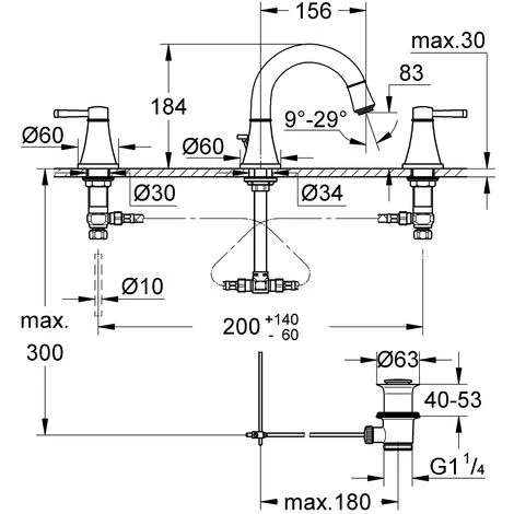 Grohe Grandera 3-Loch-Waschtischbatterie, DN 15, Mit Ablaufgarnitur, Farbe: Chrom - 20417000 4 Grohe Grandera 3-Loch-Waschtischbatterie, DN 15, Mit Ablaufgarnitur, Farbe: Chrom - 20417000 – Bild 2