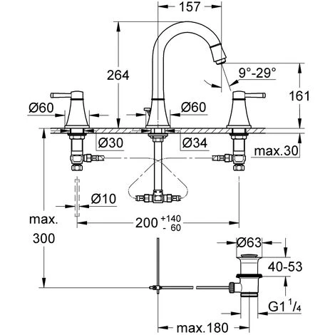 Grohe Grandera 3-Loch-Waschtischbatterie, DN 15, L-Size, Mit Ablaufgarnitur, Farbe: Chrom - 20389000 4 Grohe Grandera 3-Loch-Waschtischbatterie, DN 15, L-Size, Mit Ablaufgarnitur, Farbe: Chrom - 20389000 – Bild 2