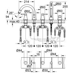 Grohe Grandera 5-Loch-Wannen- Kombination, Umstellung Wanne/Brause, 2 Verbraucher, Farbe: Chrom - 19919000 -GROHE SHOP 16947875 2