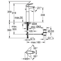 Grohe Einhebelmischer Waschtisch Batterie Eurodisc C 23055 Für Freistehende Waschschüsseln Chrom -GROHE SHOP 17915267 2