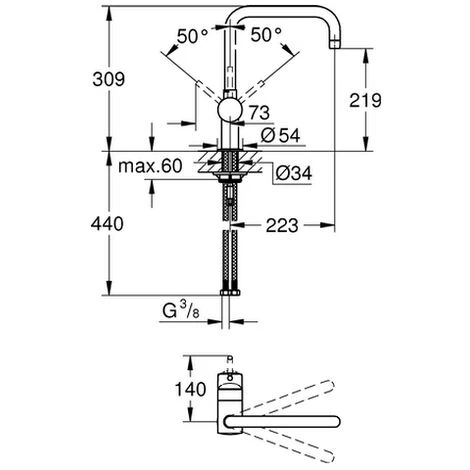Grohe Einhand-SPT-Batterie Minta 32488 DN15 U-Auslauf Hard Graphite, 32488A00 4 Grohe Einhand-SPT-Batterie Minta 32488 DN15 U-Auslauf Hard Graphite, 32488A00 – Bild 2