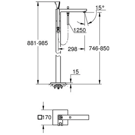 Grohe Einhebelmischer Wannenarmatur Eurocube Joy 23667 Fertigmontageset Bodenmontage Chrom, 23667001 4 Grohe Einhebelmischer Wannenarmatur Eurocube Joy 23667 Fertigmontageset Bodenmontage Chrom, 23667001 – Bild 2