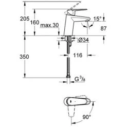 Grohe Einhand-Waschtischarmatur Eurodisc C 23382 Glatter Körper EcoJoy Chrom, 2338220E -GROHE SHOP 23035711 2