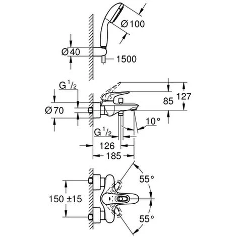 Grohe Einhebel-Wannenarmatur Eurostyle 33592 Mit Wandhalterset Hebel Offen Chrom 4 Grohe Einhebel-Wannenarmatur Eurostyle 33592 Mit Wandhalterset Hebel Offen Chrom – Bild 2