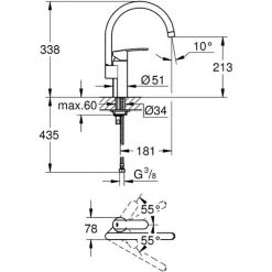 Grohe Spültischarmatur Eurocube, 32449001, Einhandmischer Mit Hohem Auslauf Für Spüle, Rostfreie Materialien, SilkMove Keramikkartusche, StarLight Oberfläche, Mengenbegrenzung, Chrom, 09750 5 -GROHE SHOP 24887735 2