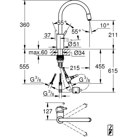Grohe Concetto Einhand-Spültischbatterie, DN 15, Niederdruck Für Offene Warmwasserbereiter, Laminarbrause, Chrom - 31212003 4 Grohe Concetto Einhand-Spültischbatterie, DN 15, Niederdruck Für Offene Warmwasserbereiter, Laminarbrause, Chrom - 31212003 – Bild 2