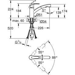 Grohe Eurosmart Einhand-Spültischbatterie DN 15, Flacher Auslauf, Dual Spülbrause, Laminarstrahl/SpeedClean Brausestrahl, Farbe: Chrom - 30305000 -GROHE SHOP 25041010 2