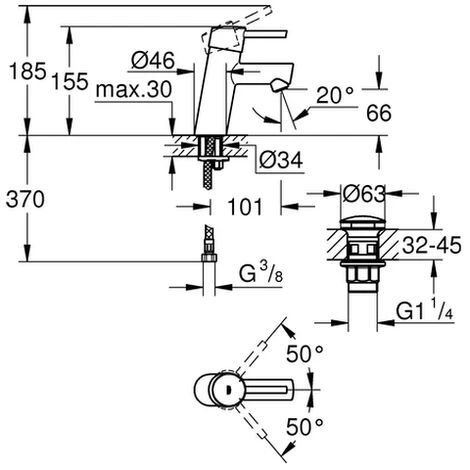 GROHE EH-WT-Batterie Concetto 23931_1 S-Size Push-open Ablaufgarnitur Chrom, 23931001 4 GROHE EH-WT-Batterie Concetto 23931_1 S-Size Push-open Ablaufgarnitur Chrom, 23931001 – Bild 2