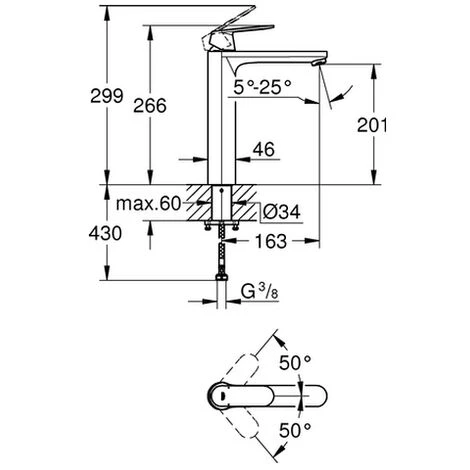 GROHE EH-Waschtischbatterie Eurosmart C 23921 XL-Size Chrom, 23921000 4 GROHE EH-Waschtischbatterie Eurosmart C 23921 XL-Size Chrom, 23921000 – Bild 2