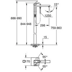 GROHE EH-Wannenbatterie Eurocube 23672_1 Fertigmontageset Bodenmontage Supersteel, 23672DC1 -GROHE SHOP 26325920 2