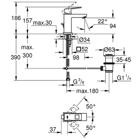 GROHE EH-WT-Batterie Eurocube 23127 EcoJoy Hard Graphite Gebürstet, 23127AL0 4 GROHE EH-WT-Batterie Eurocube 23127 EcoJoy Hard Graphite Gebürstet, 23127AL0 – Bild 2