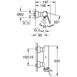 GROHE EH-Brausebatterie Plus 33577_3 Wandmontage Hard Graphite Gebürstet, 33577AL3 -GROHE SHOP 26326585 2