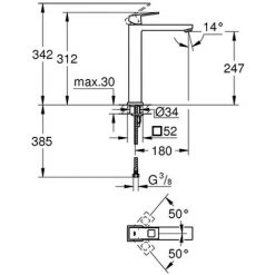 GROHE EH-WT-Batterie Eurocube 23406 Für Freisteh. Waschschüsseln Supersteel, 23406DC0 -GROHE SHOP 26326648 2