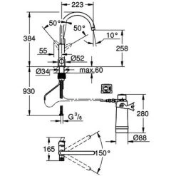 GROHE EH-SPT-Batterie GROHE Blue Pure BauCurve 30385 C-Auslauf Chrom, 30385000 -GROHE SHOP 26326678 2