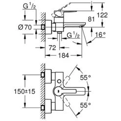 GROHE EH-Wannenbatterie Lineare 33849_1 Wandmontage Hard Graphite Gebürstet, 33849AL1 -GROHE SHOP 26326811 2