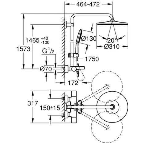 GROHE Duschsystem Rainshower SmartActive 310 26657 Wannenthermostat Chrom, 26657000 4 GROHE Duschsystem Rainshower SmartActive 310 26657 Wannenthermostat Chrom, 26657000 – Bild 2