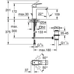 Grohe Einhandmischer Waschtischarmatur Eurocube 23445 Mittelhohe Ausführung Chrom, 23445000 -GROHE SHOP 26556545 2