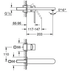 Grohe 2-Loch- Waschtisch Wandbatterie Plus 29306 FMS Für 23200 Ausladung 203mm Chrom, 29306003 -GROHE SHOP 26557590 2