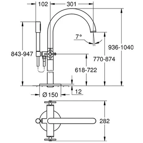 Grohe Zweigriff-Wannenbatterie Atrio 25044 FMS Bodenmontag Kreuz-Griff Warm Sunset, 25044DA3 4 Grohe Zweigriff-Wannenbatterie Atrio 25044 FMS Bodenmontag Kreuz-Griff Warm Sunset, 25044DA3 – Bild 2