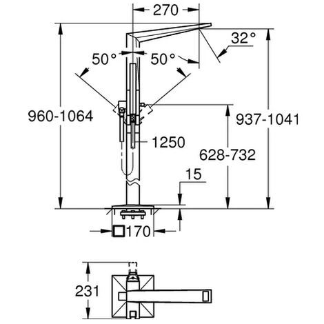 Grohe Einhand Wannenbatterie Allure Brilliant 23119 FMS Bodenmontage Supersteel, 23119DC0 4 Grohe Einhand Wannenbatterie Allure Brilliant 23119 FMS Bodenmontage Supersteel, 23119DC0 – Bild 2