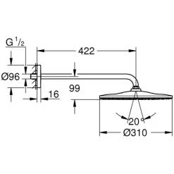 Grohe Kopfbrauseset Rainshower 310 Mono 26558 Brausearm 422mm 9,5l/min Chrom, 26558000 -GROHE SHOP 26559965 2
