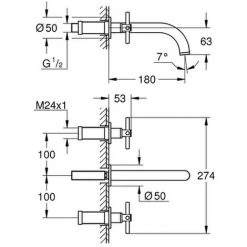 Grohe 3 Loch Waschtischarmatur Atrio 20164 Fertigmontageset Kreuz-Griff Supersteel, 20164DC3 -GROHE SHOP 26565761 2