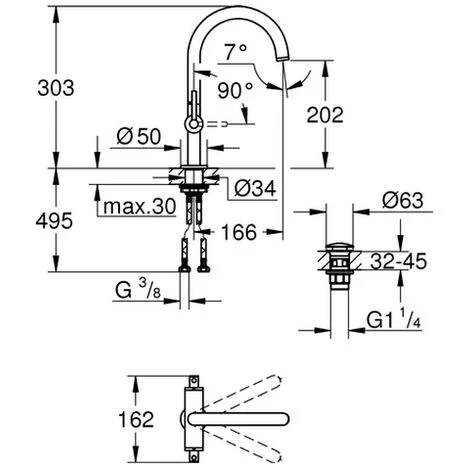 GROHE Waschtisch-Einlochbatterie Atrio 21022_3, L-Size, Mit Hebelgriffen, Push-open Ablaufgarnitur 1 1/4'', Cool Sunrise 4 GROHE Waschtisch-Einlochbatterie Atrio 21022_3, L-Size, Mit Hebelgriffen, Push-open Ablaufgarnitur 1 1/4'', Cool Sunrise – Bild 2