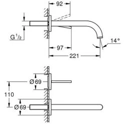 Grohe 2 Loch Waschtisch Wandarmatur Atrio 19918Ausladung 221mm Hard Graphite Gebürstet, 19918AL3 5 Grohe 2 Loch Waschtisch Wandarmatur Atrio 19918Ausladung 221mm Hard Graphite Gebürstet, 19918AL3 -GROHE SHOP 26568057 2