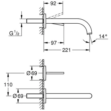 Grohe 2 Loch Waschtisch Wandarmatur Atrio 19918Ausladung 221mm Hard Graphite Gebürstet, 19918AL3 4 Grohe 2 Loch Waschtisch Wandarmatur Atrio 19918Ausladung 221mm Hard Graphite Gebürstet, 19918AL3 – Bild 2