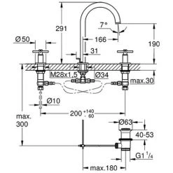 Grohe 3 Loch Waschtischarmatur Atrio 20008 Rohrauslauf Kreuz-Griff Supersteel, 20008DC3 -GROHE SHOP 26568508 2