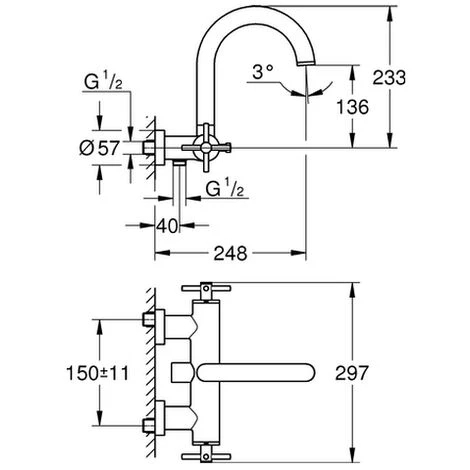 Grohe Zweigriff-Wannenbatterie Atrio 25010 Wandmontage Kreuz-Griff Warm Sunset, 25010DA3 4 Grohe Zweigriff-Wannenbatterie Atrio 25010 Wandmontage Kreuz-Griff Warm Sunset, 25010DA3 – Bild 2