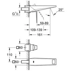 Grohe 2-L- Waschtisch Wandbatterie Allure Brilliant 19781 FMS Ausl. 161mm Hard Graphite Geb., 19781AL0 -GROHE SHOP 26572630 2