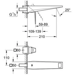 Grohe 2-L- Waschtisch Wandbatterie Allure Brilliant 19783 FMS Ausl. 210mm Hard Graphite Geb., 19783AL0 -GROHE SHOP 26573200 2