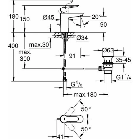 Grohe Einhand-Waschtischbatterie BAUEDGE DN 15, S-Size Chrom 23802000 5 Grohe Einhand-Waschtischbatterie BAUEDGE DN 15, S-Size Chrom 23802000 – Bild 3