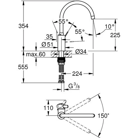 Grohe Eurosmart Cosmopolitan Einhand-Spültischbatterie, DN 15, Hoher Auslauf, Grohe Ecojoy 5,7l/min Mousseur, Chrom - 3284320E 4 Grohe Eurosmart Cosmopolitan Einhand-Spültischbatterie, DN 15, Hoher Auslauf, Grohe Ecojoy 5,7l/min Mousseur, Chrom - 3284320E – Bild 2