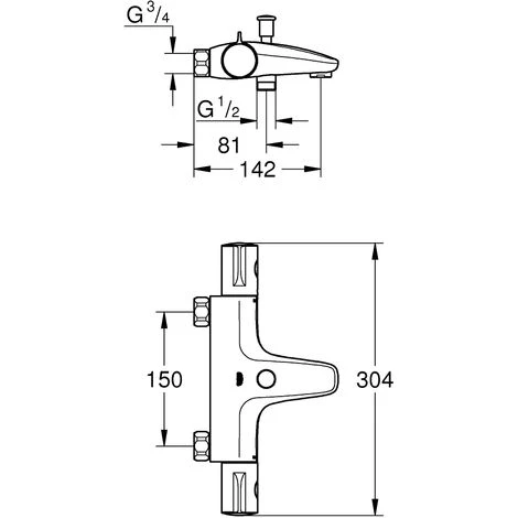 Grohe Grohtherm 800 Thermostat-Wannenbatterie, DN 15, Ohne Anschlüsse, Chrom - 34568000 4 Grohe Grohtherm 800 Thermostat-Wannenbatterie, DN 15, Ohne Anschlüsse, Chrom - 34568000 – Bild 2