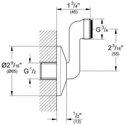 Grohe S-Anschluss Chrom 12465000 1/2" X 3/4" Verstellbarkeit 55mm Schraubrosette -GROHE SHOP 44153918 3