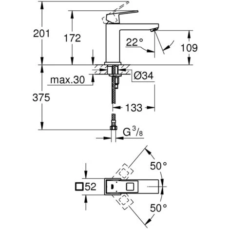 Grohe Eurocube Einhand-Waschtischbatterie 1/2" M-Size Chrom 23446000 6 Grohe Eurocube Einhand-Waschtischbatterie 1/2" M-Size Chrom 23446000 – Bild 4