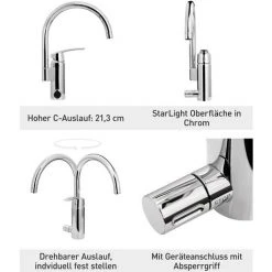 Grohe Spültischarmatur Start Mit Geräteanschluss | 30262001 | Einhandmischer Mit Keramikkartusche | Schwenkbarer Auslauf | Geräteabsperrventil | StarLight Oberfläche | Messing Verchromt |12BA3599 -GROHE SHOP 46752874 2