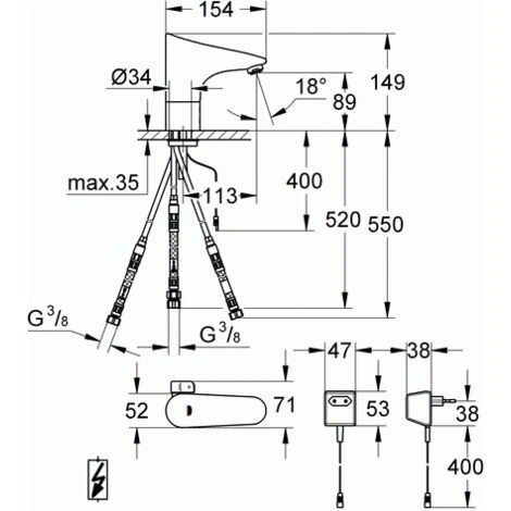 GROHE Waschtisch-Batterie Europlus E 34197 IR DN15 Mit Mischung Und Steckertrafo Chrom 4 GROHE Waschtisch-Batterie Europlus E 34197 IR DN15 Mit Mischung Und Steckertrafo Chrom – Bild 2