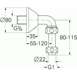 GROHE Abgangsbogen 12408 O.Thermometer M.Quetschverschraubungen 3/4''x1'' Chrom -GROHE SHOP 5625647 2