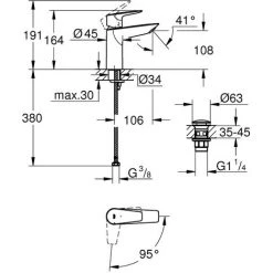 Grohe Einhand-Waschtisch-Batterie BauEdge Neu, Mit Push-Open-Ablaufgarnitur, M-Size -GROHE SHOP 56534050 2