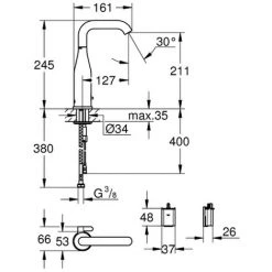 GROHE Infrarot-Elektronik Für Waschtisch Essence E 36445, DN 15 Mit Mischung Und Variabel Einstellbarem Temperaturbegrenzer, 6 V Lithium-Batterie, Typ CR-P2, Laminarstrahlregler 5,7 L/min, Supersteel -GROHE SHOP 56545184 2