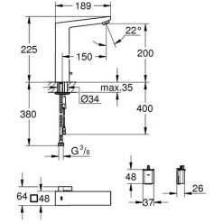 GROHE Infrarot-Elektronik Für Waschtisch Eurocube E 36441, DN 15 Mit Mischung Und Variabel Einstellbarem Temperaturbegrenzer, 6 V Lithium-Batterie, Typ CR-P2, Supersteel -GROHE SHOP 56545247 2