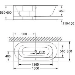 Grohe Essence Rechteck-Badewanne 180 Cm, Mit Überlauf, Mit EasyClean -GROHE SHOP 58489057 3