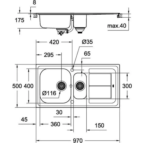 Grohe K300 Edelstahlspüle Mit Abtropffläche, 970x500mm 6 Grohe K300 Edelstahlspüle Mit Abtropffläche, 970x500mm – Bild 4