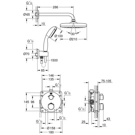 Grohe Grohtherm Duschsystem Unterputz Mit Tempesta 210 Chrom (34727000) 4 Grohe Grohtherm Duschsystem Unterputz Mit Tempesta 210 Chrom (34727000) – Bild 2