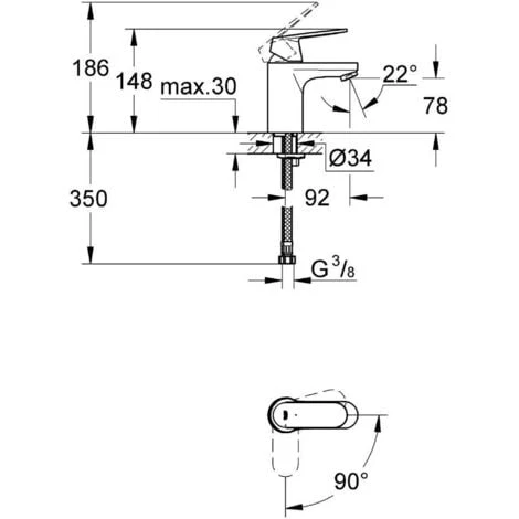 Grohe Eurosmart Cosmopolitan Einhand-Waschtischbatterie, Chrom 1/2″ S-Size (2337600E) 4 Grohe Eurosmart Cosmopolitan Einhand-Waschtischbatterie, Chrom 1/2″ S-Size (2337600E) – Bild 2