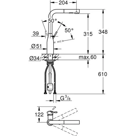 Grohe Essence Spültischarmatur, Herausziehbare Spülbrause Supersteel 4 Grohe Essence Spültischarmatur, Herausziehbare Spülbrause Supersteel – Bild 2